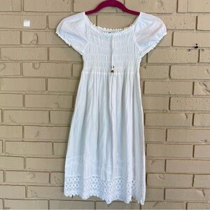 Seaspice Resort Wear Peruvian Cotton Smocked Dress Crochet Eyelet White Girls 14